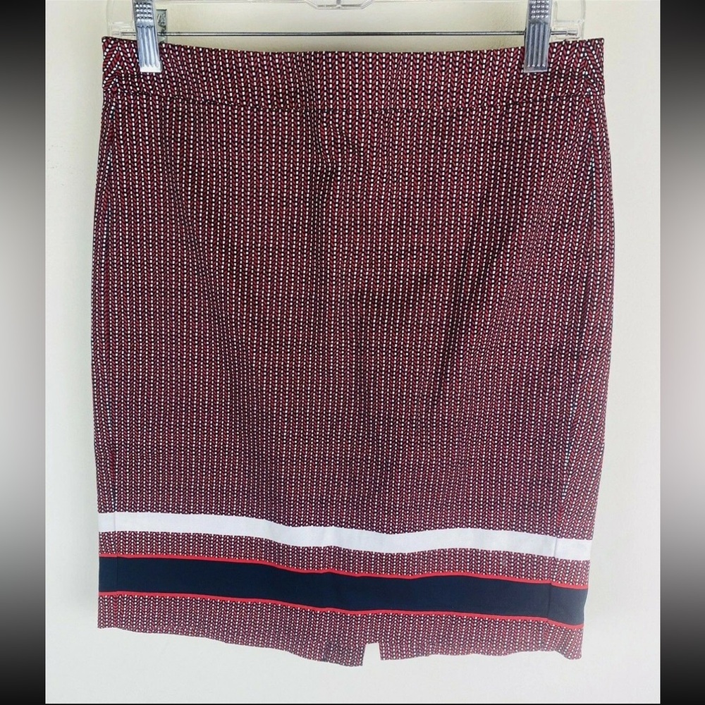 Tommy Hilfiger Womens Skirt 2 Red White Blue Striped A Line Cotton Stretch Knit